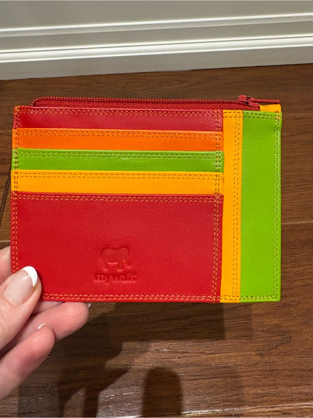 Multicolor Leather Cardholder Wallet - Red/Orange/Yellow/Green